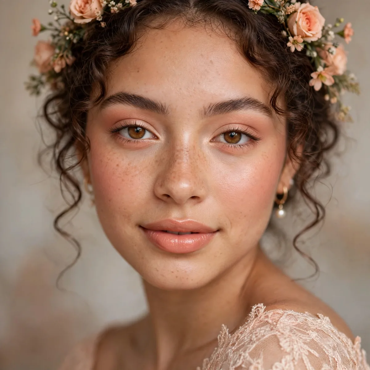 Perfect peach makeup giving quinceanera a warm fresh glow