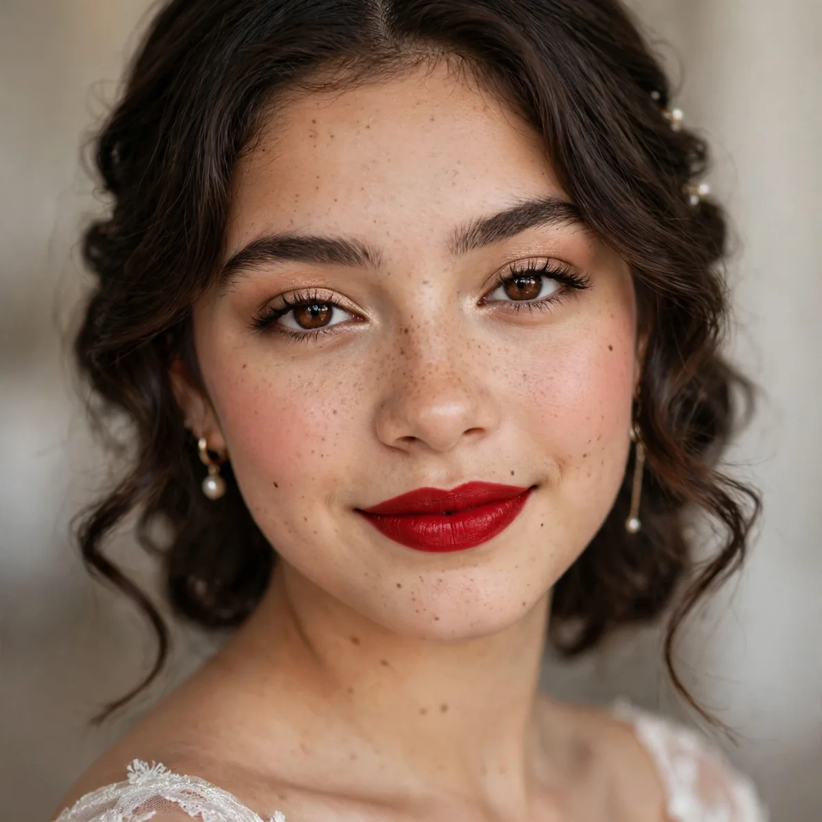 Timeless classic red lip makeup for quinceanera birthday girl
