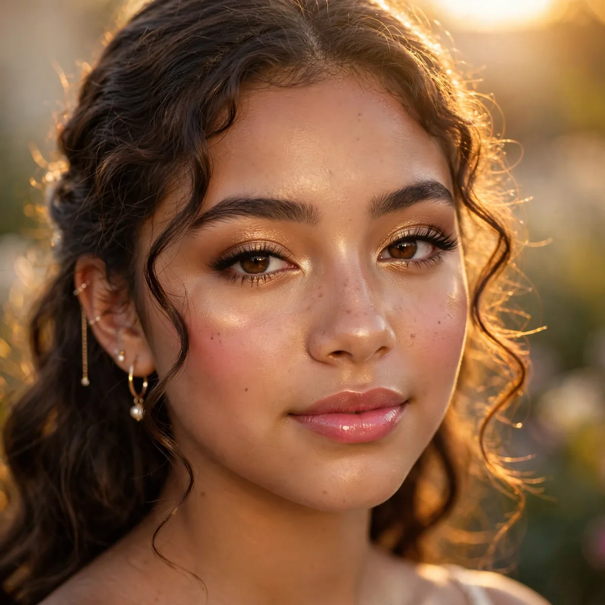 Golden hour glow makeup capturing perfect light for quinceanera