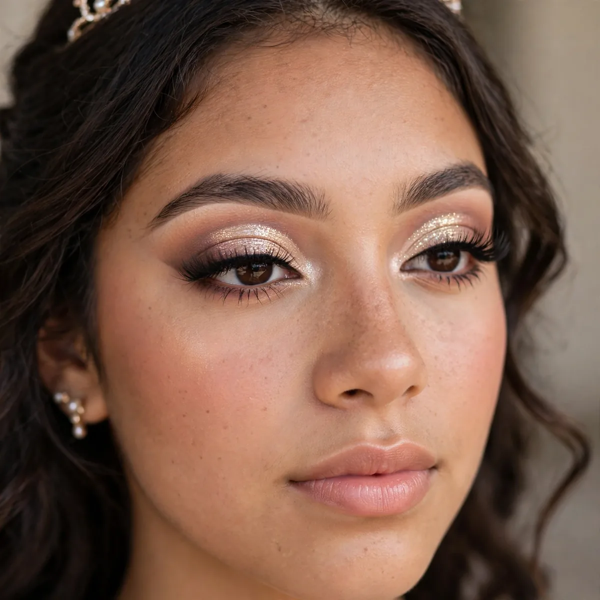 Elegant princess cut crease makeup defining quinceanera eyes