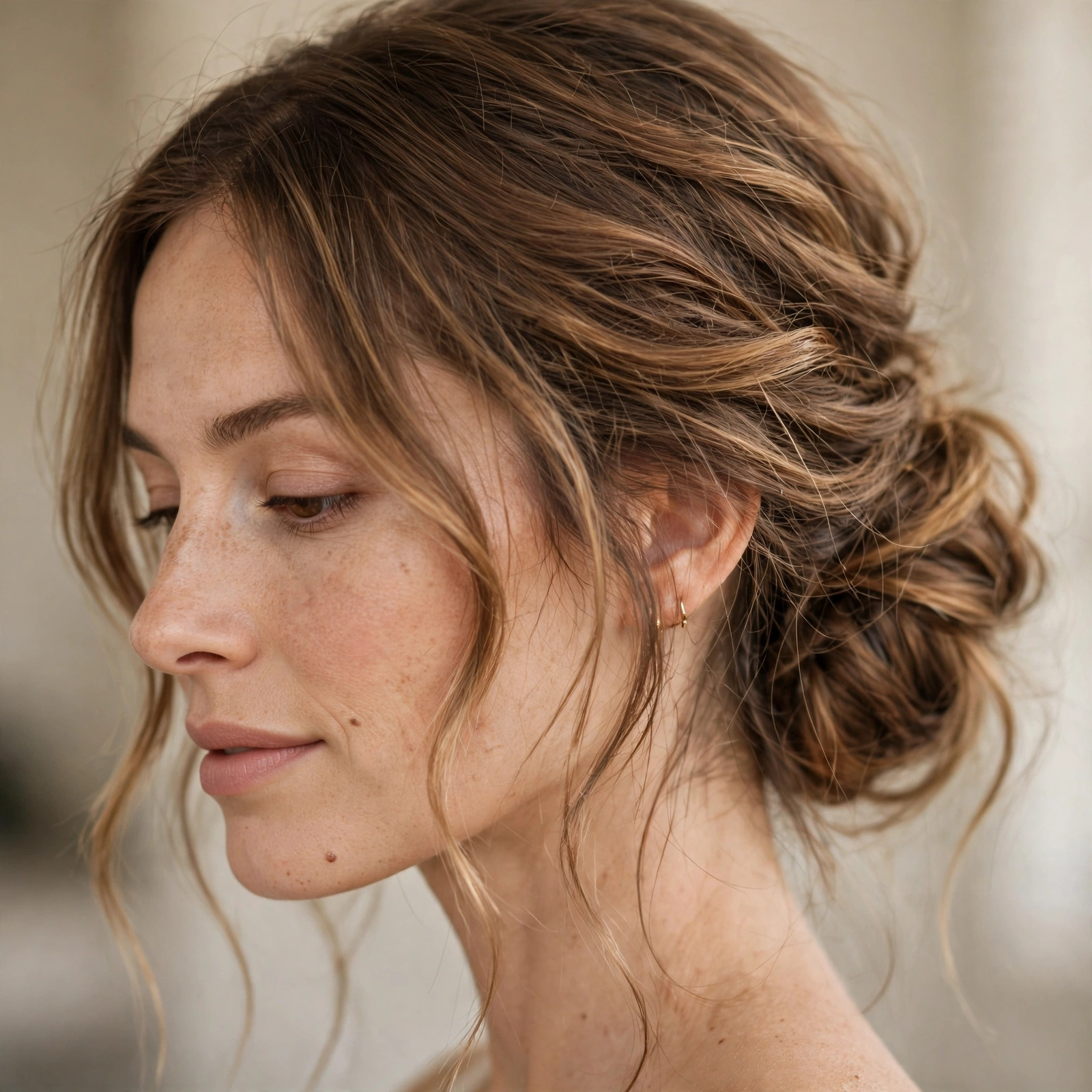 Loose romantic low chignon