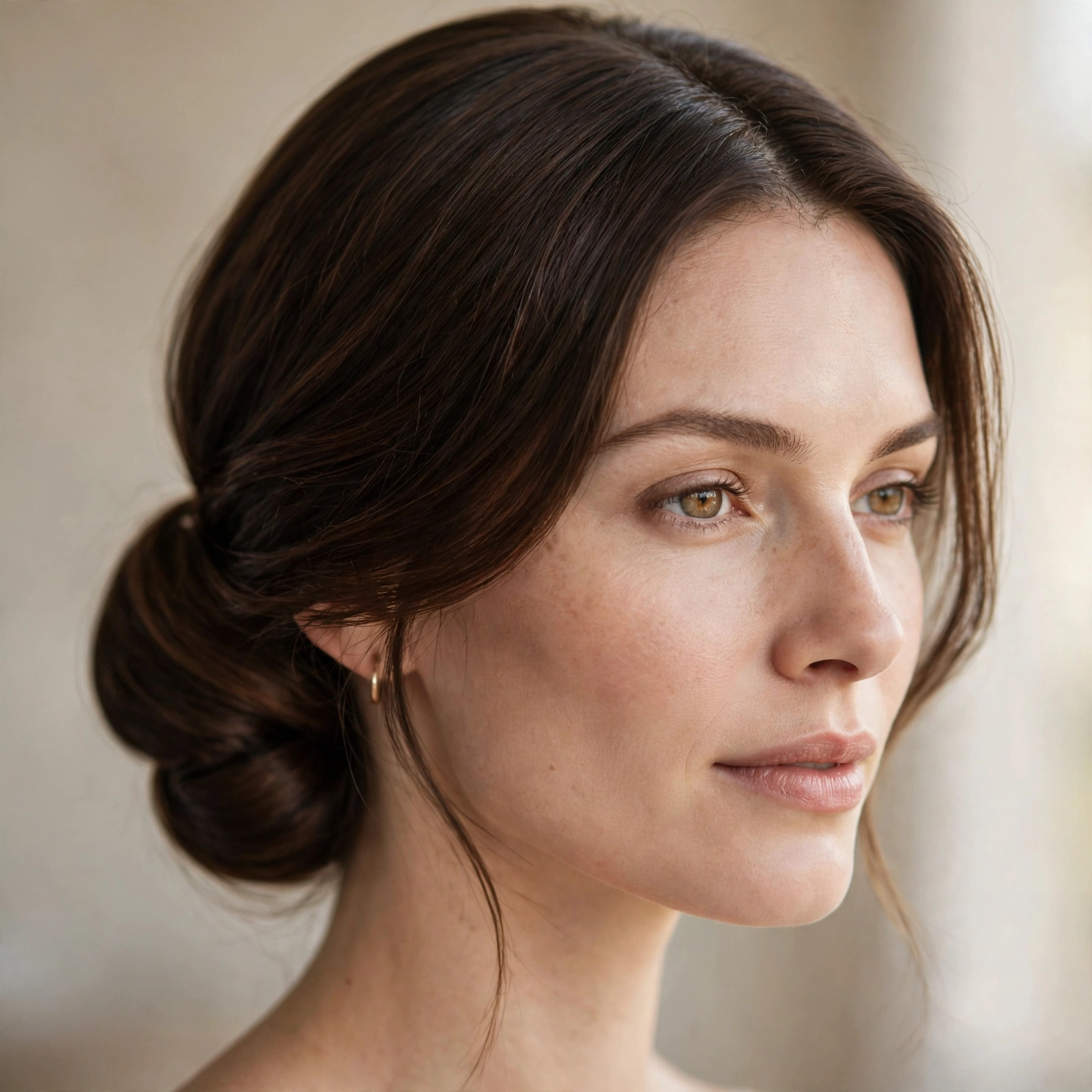 Low chignon with a deep side part