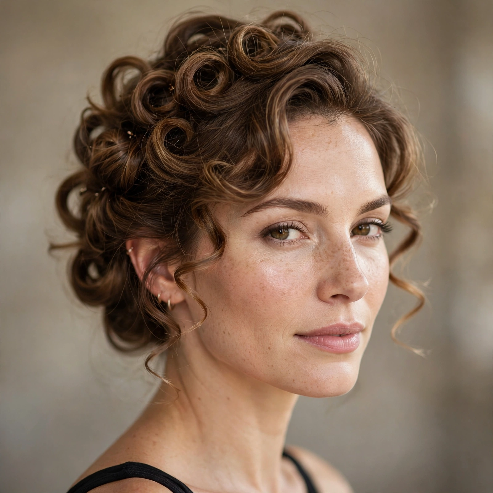 Soft curls pinned into a romantic updo