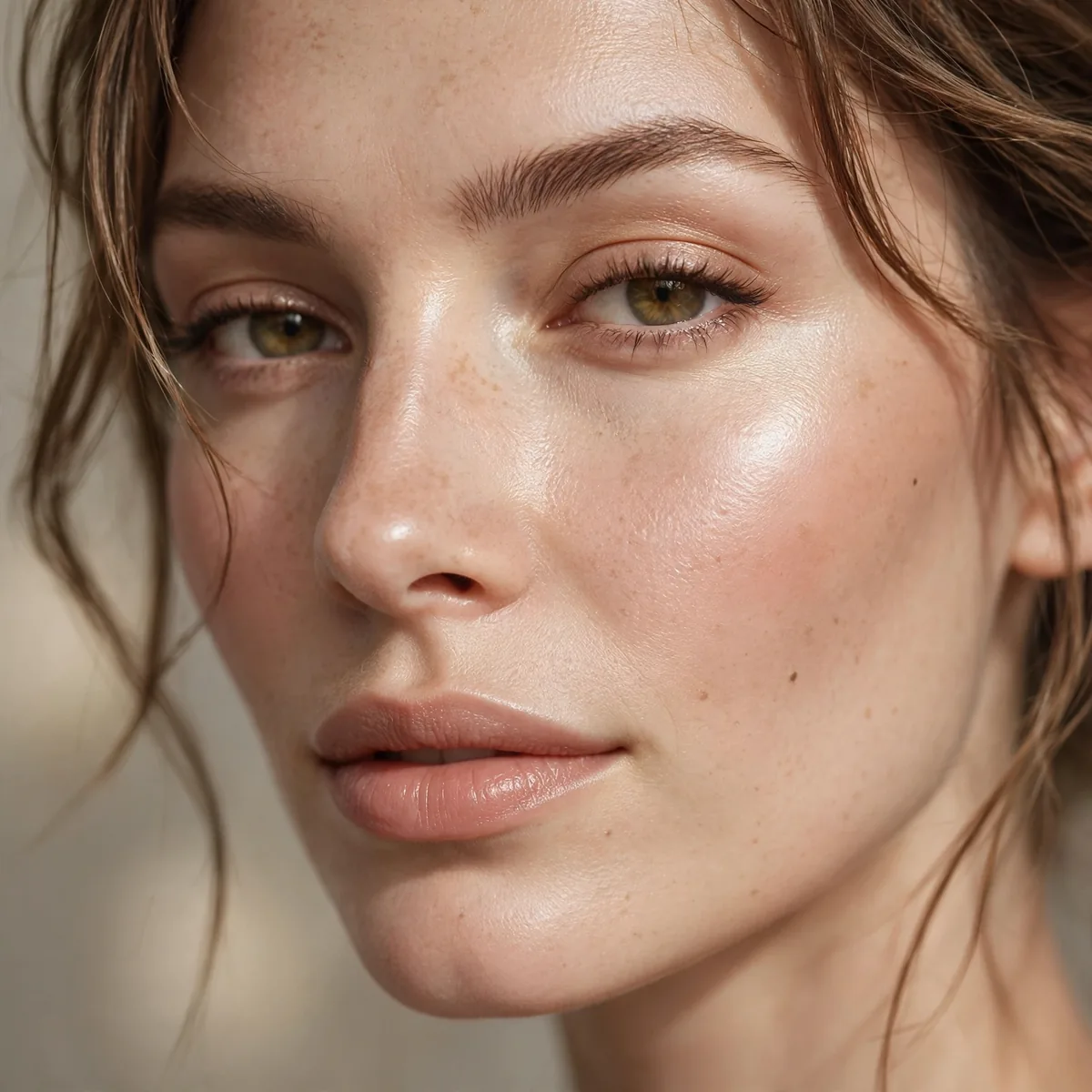 Close-up of soft natural glow showing a lit-from-within highlight, flawlessly blended