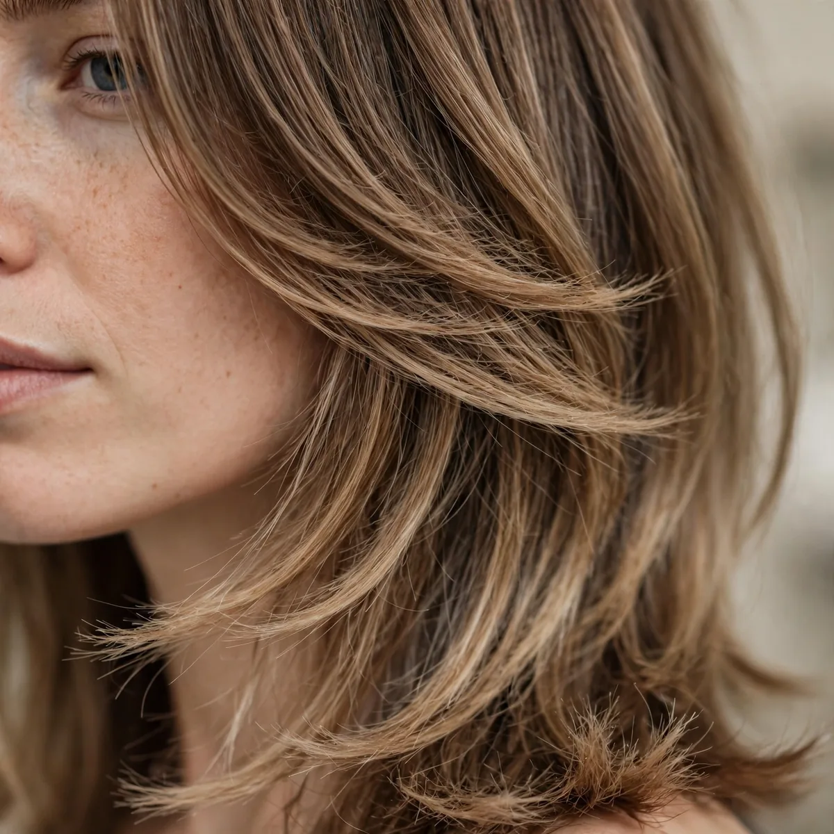 Close-up of soft graduated layers showing seamless graduated layering and textured ends
