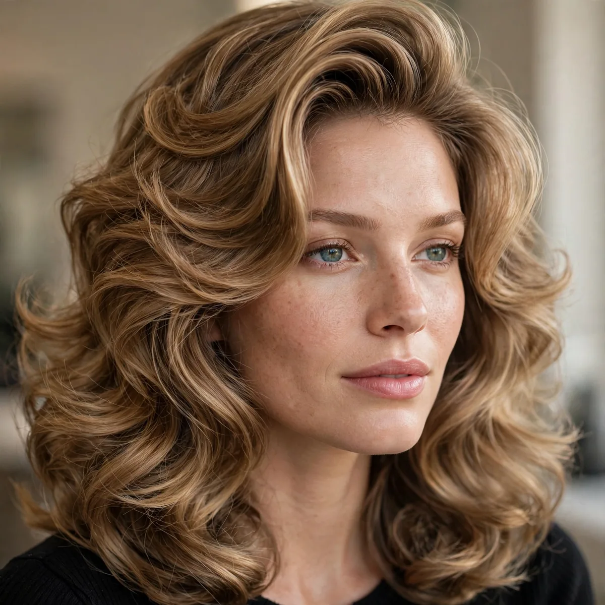 Salon-style photo of bouncy blowout layers with salon-style bounce and healthy shine