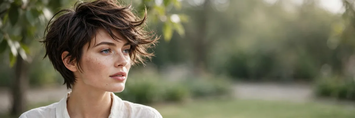 Woman with a short layered haircut showing textured layers and movement