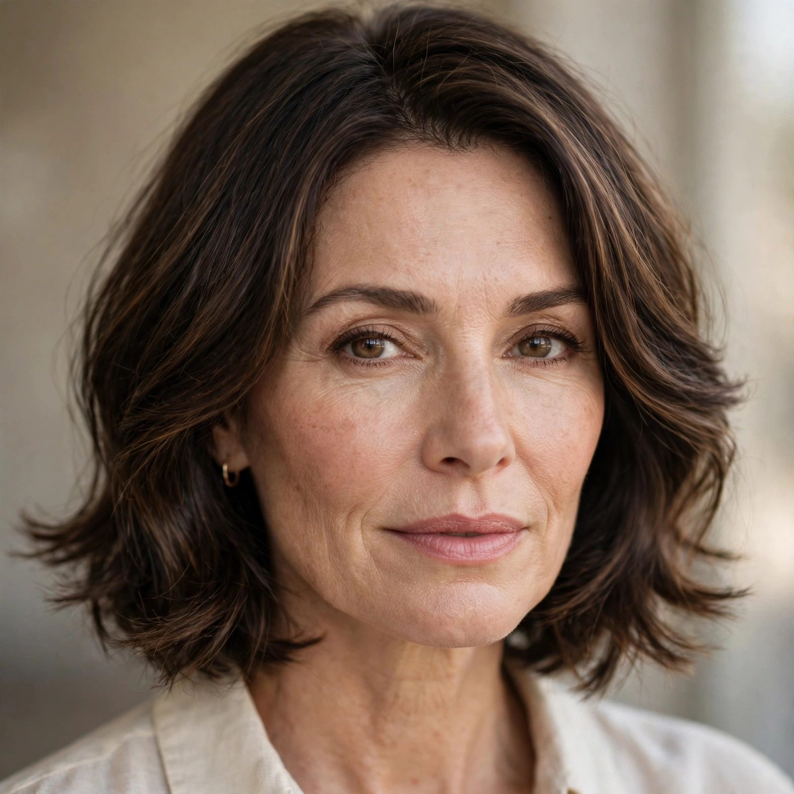 Classic lob haircut with soft ends on a woman over 40