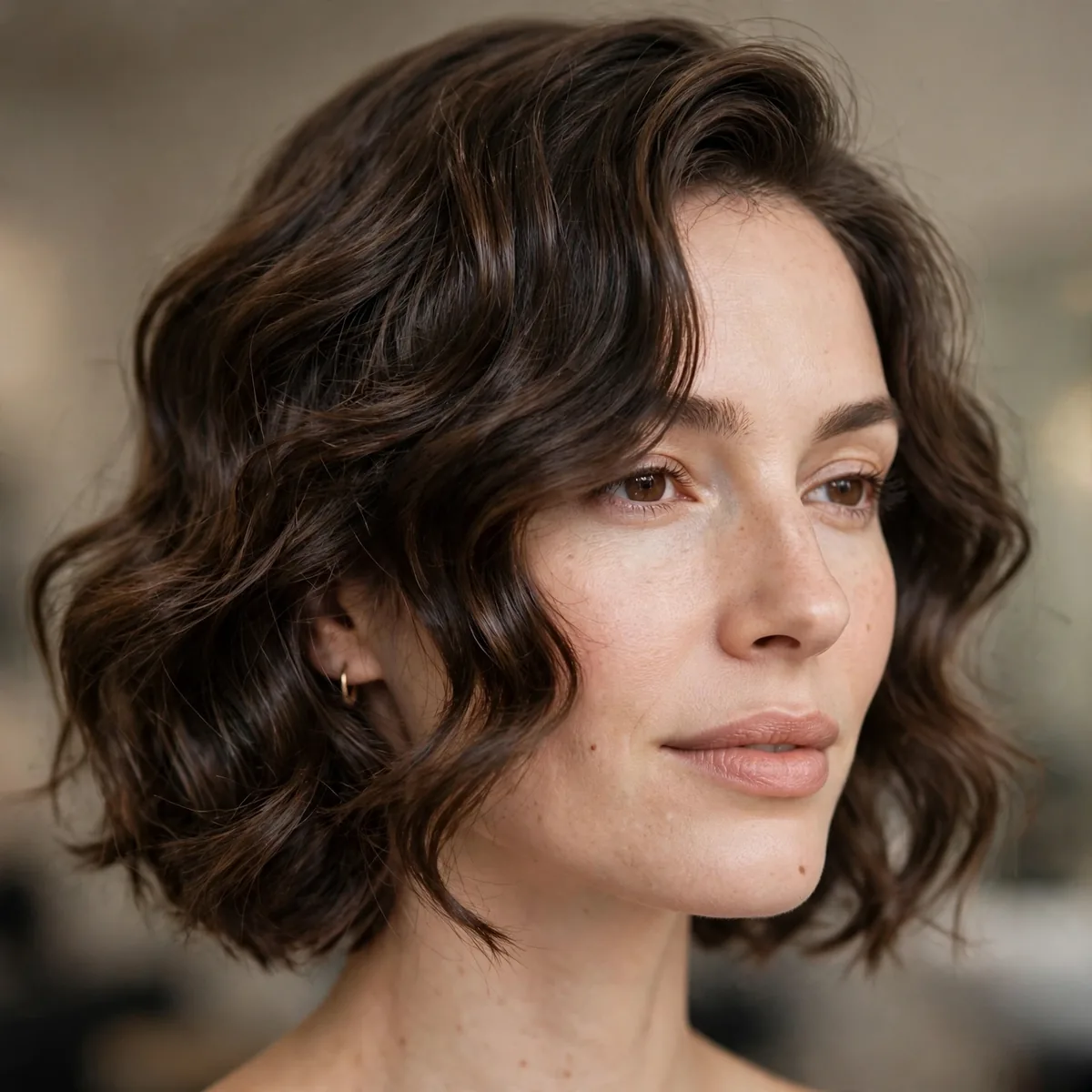 Salon-style photo of wavy french lob with Parisian-inspired shaping and healthy shine
