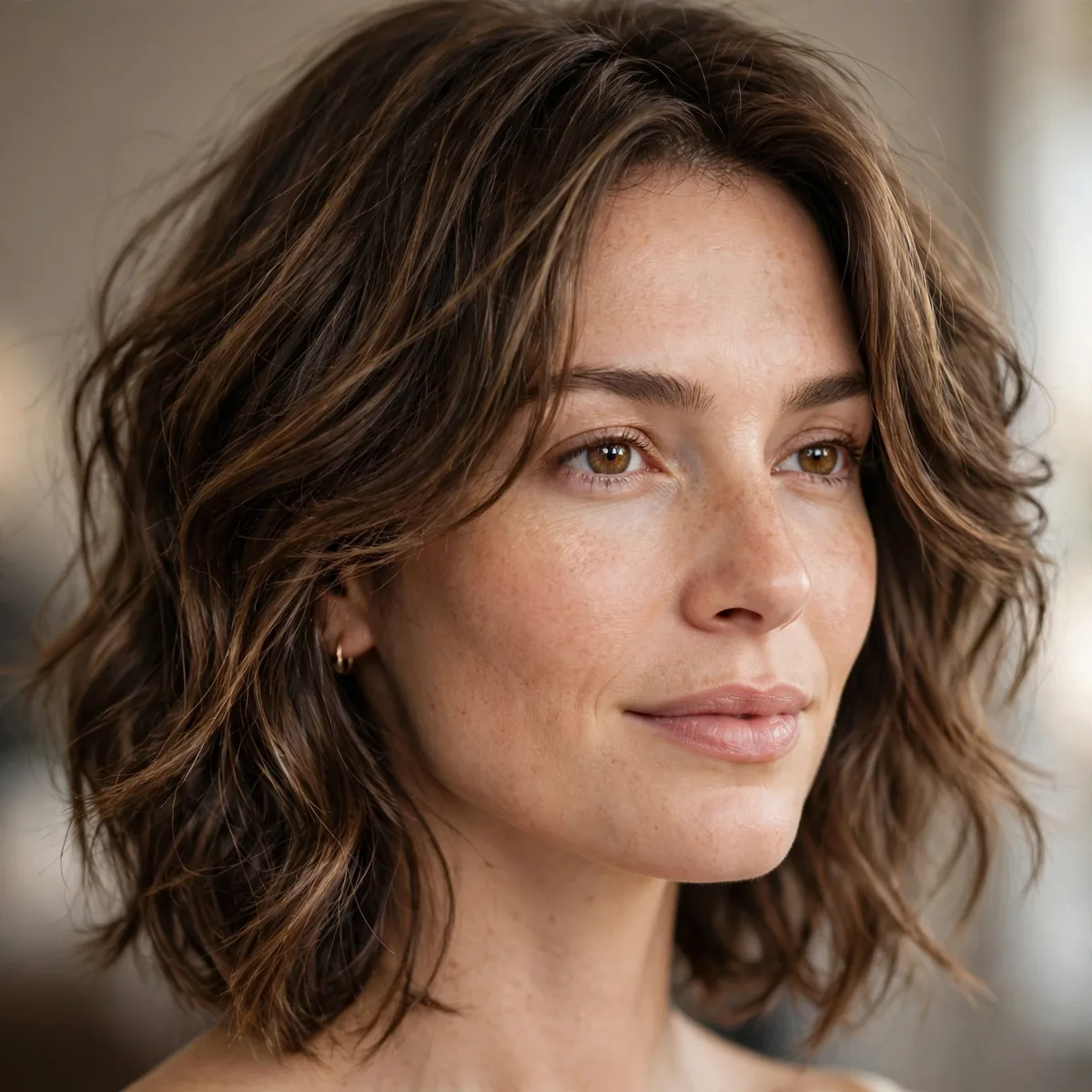 Salon-style photo of air-dried natural waves with a cut designed for air-drying and healthy shine