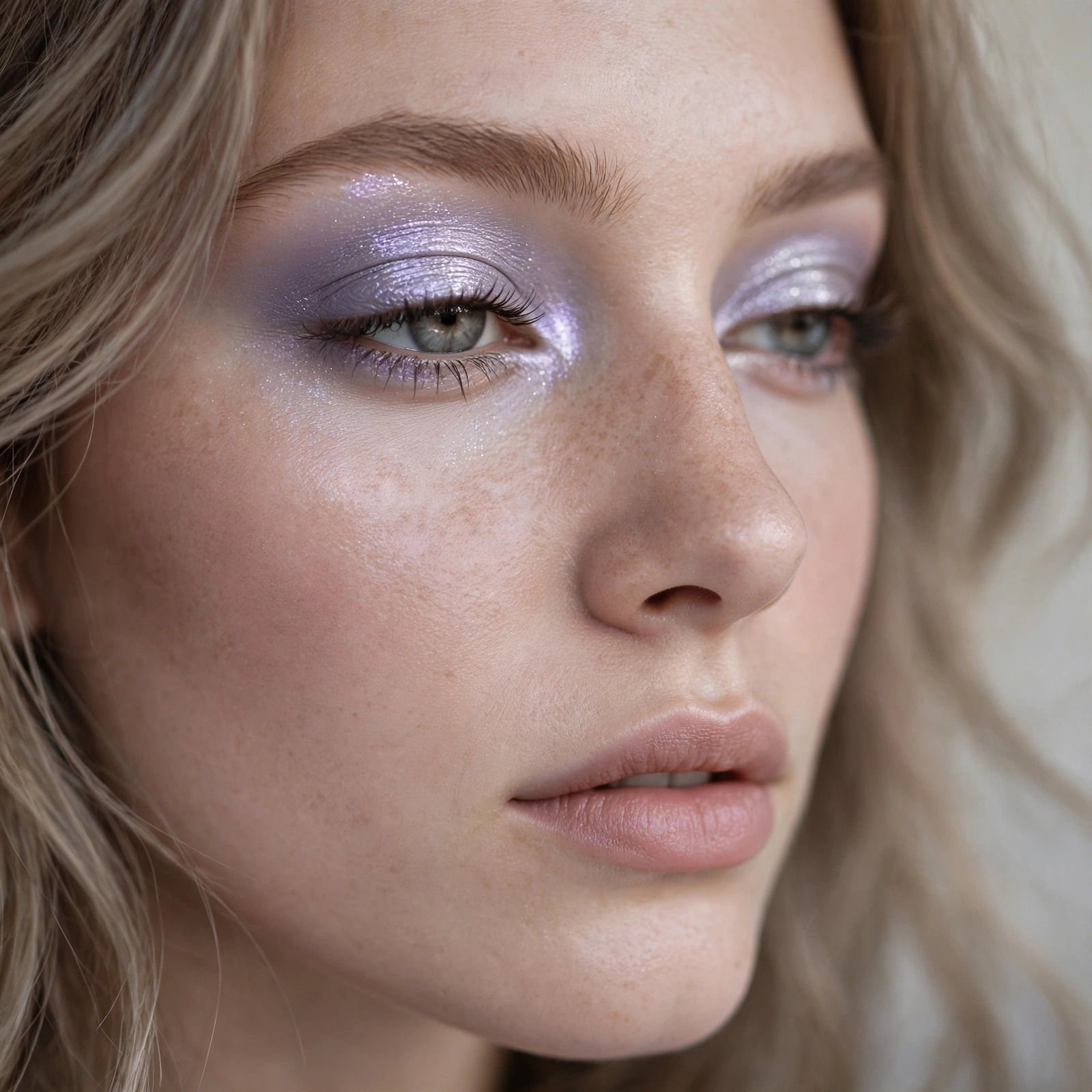 Lavender silver eyeshadow on cool skin