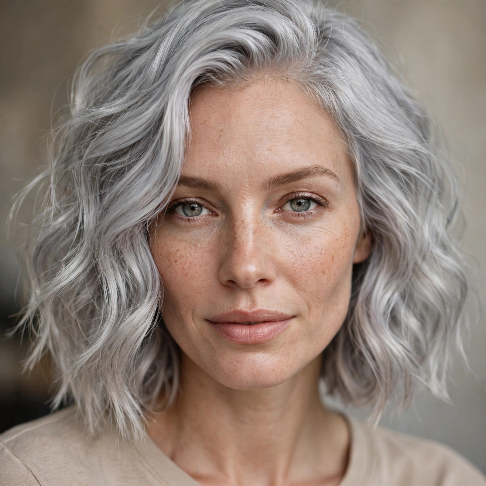 Wavy silver lob hairstyle