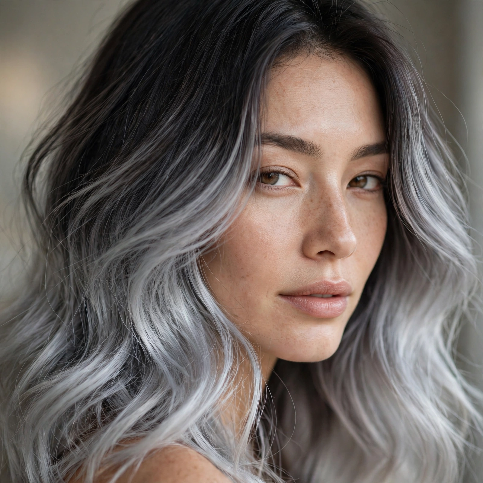 Dark to silver ombre hair