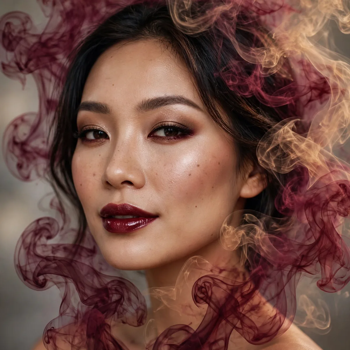 Close-up of Burgundy Wine Smoke featuring deep burgundy and light bronze
