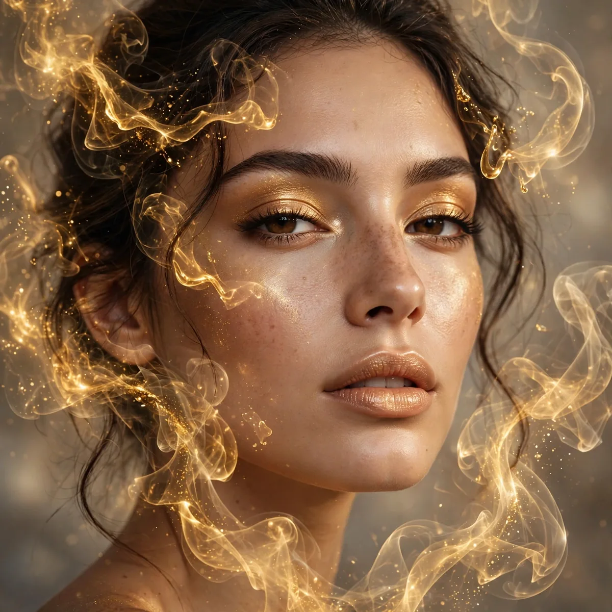 Close-up of Golden Shimmer Smoke featuring molten gold and soft gold