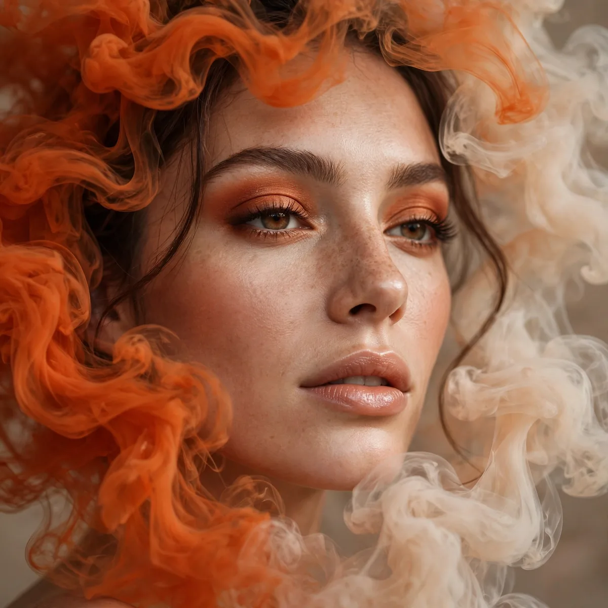 Close-up of Burnt Orange Smoke featuring burnt orange and creamy nude
