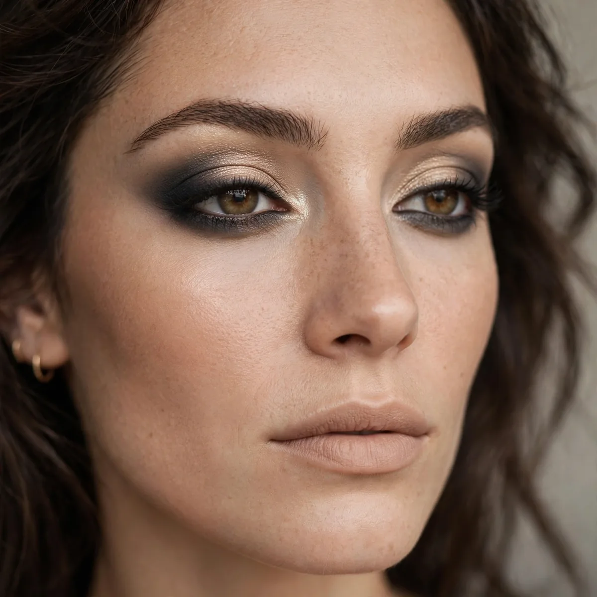 Close-up of Charcoal Grey Smokey featuring soft champagne and warm beige