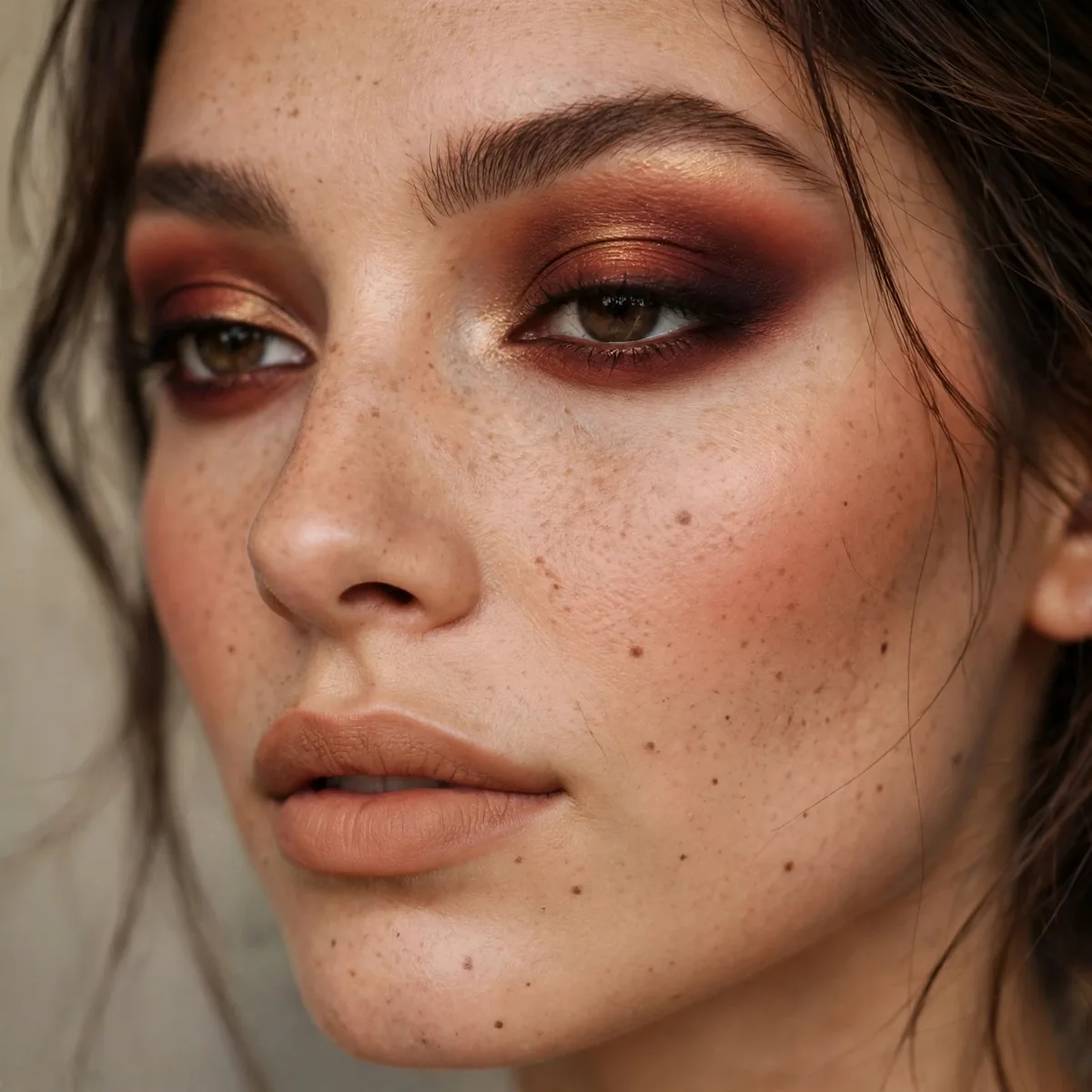 Close-up of Bordeaux Velvet Smoke featuring warm terracotta and golden beige