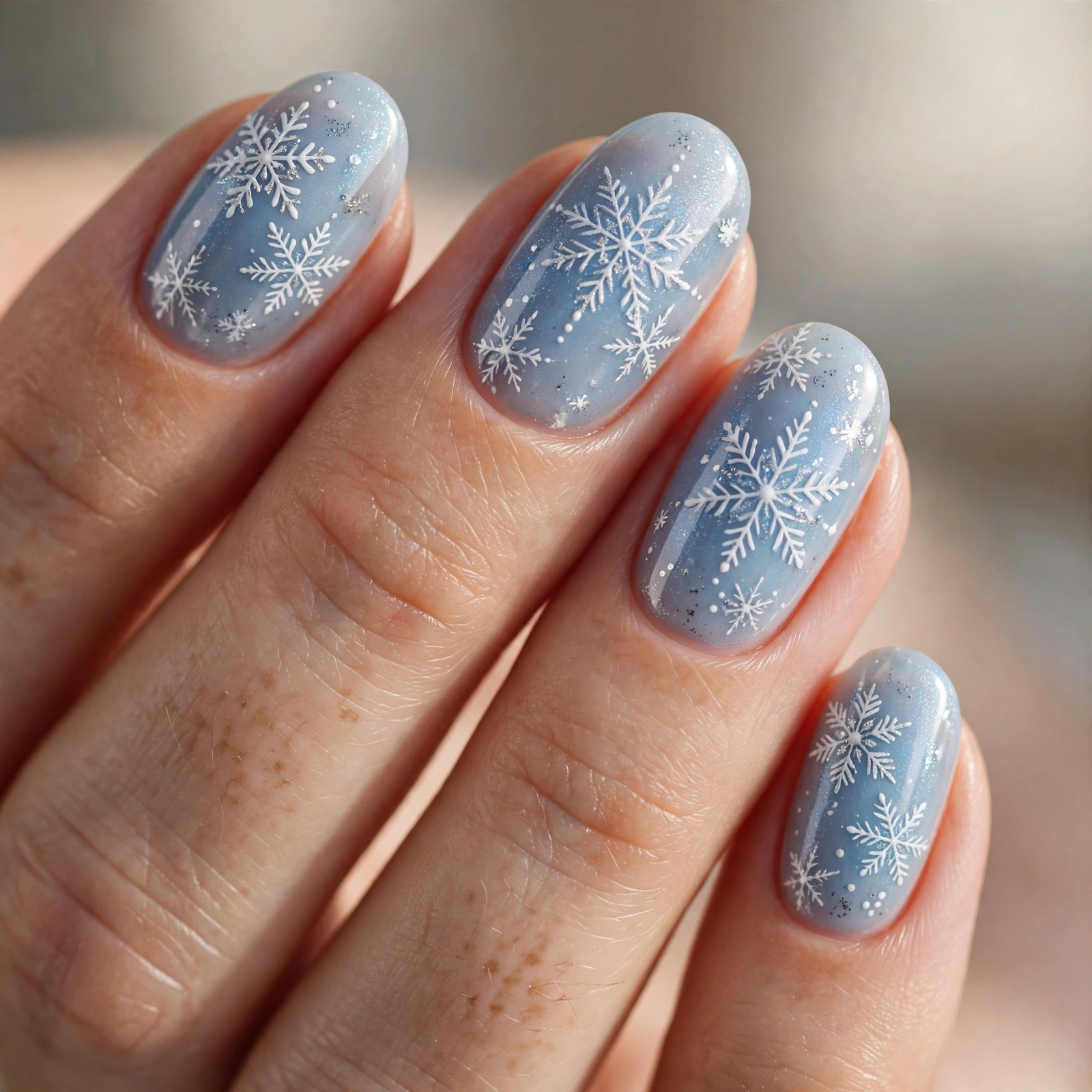 Icy blue snowflake nail base