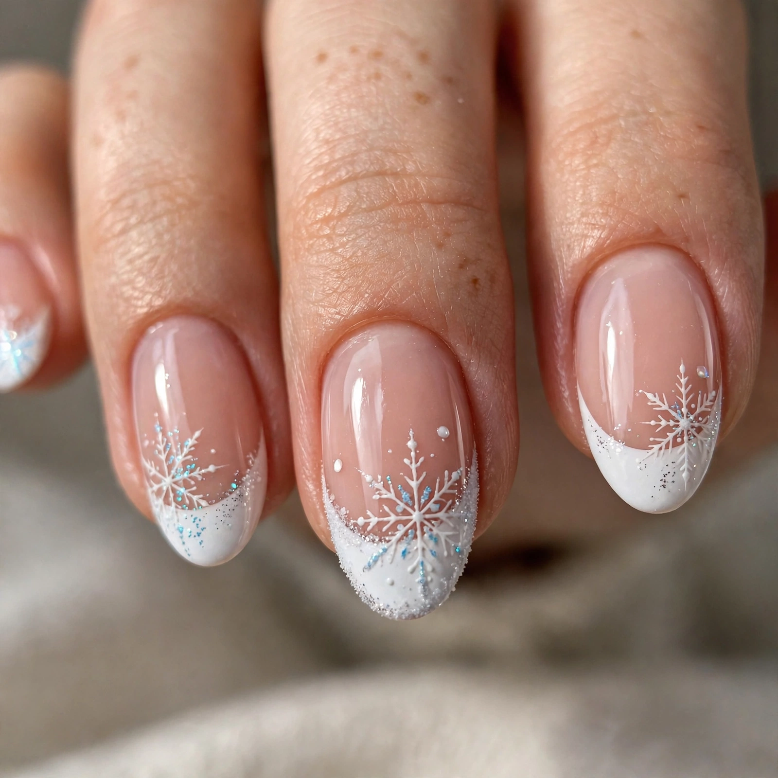 Snowflake french tip winter nails