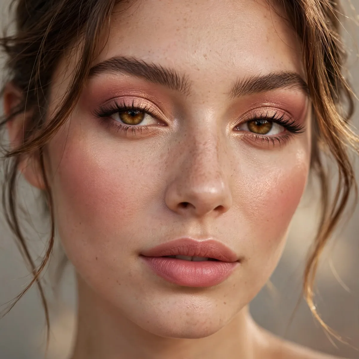Close-up of Dusty Rose Glam featuring dusty rose and warm sand