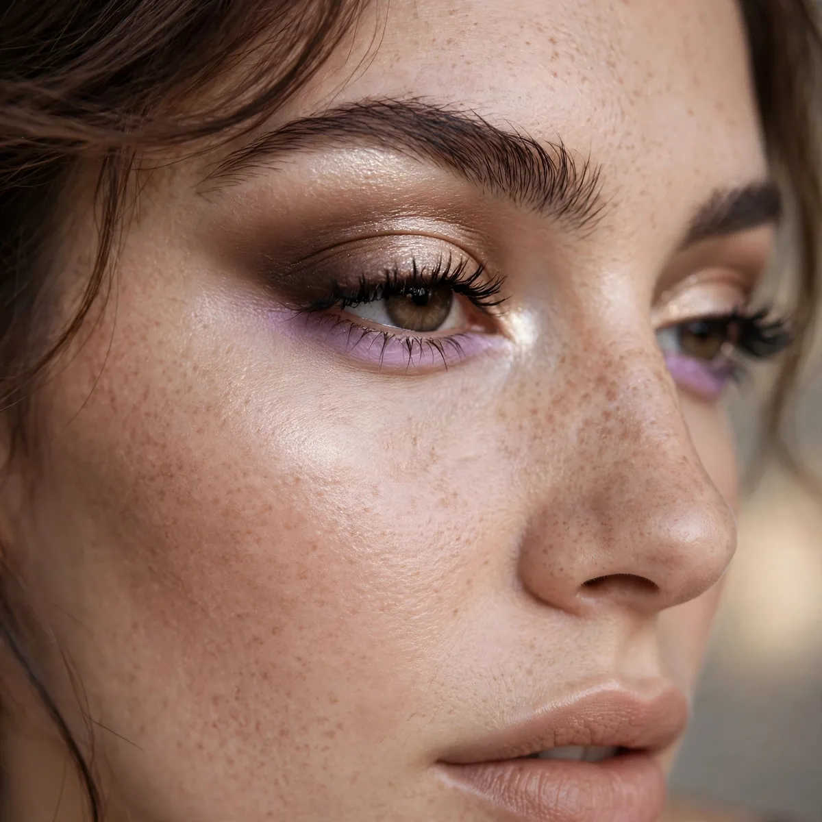Close-up of Smoked Mocha Glam featuring pale champagne and soft lilac