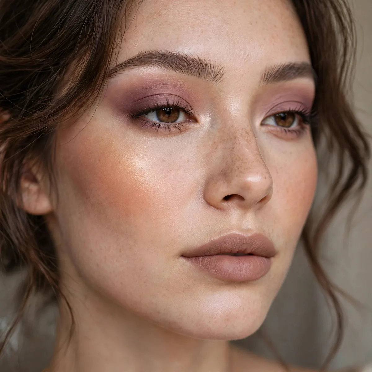 Close-up of Apricot Glow Glam featuring dusty mauve and pale mocha