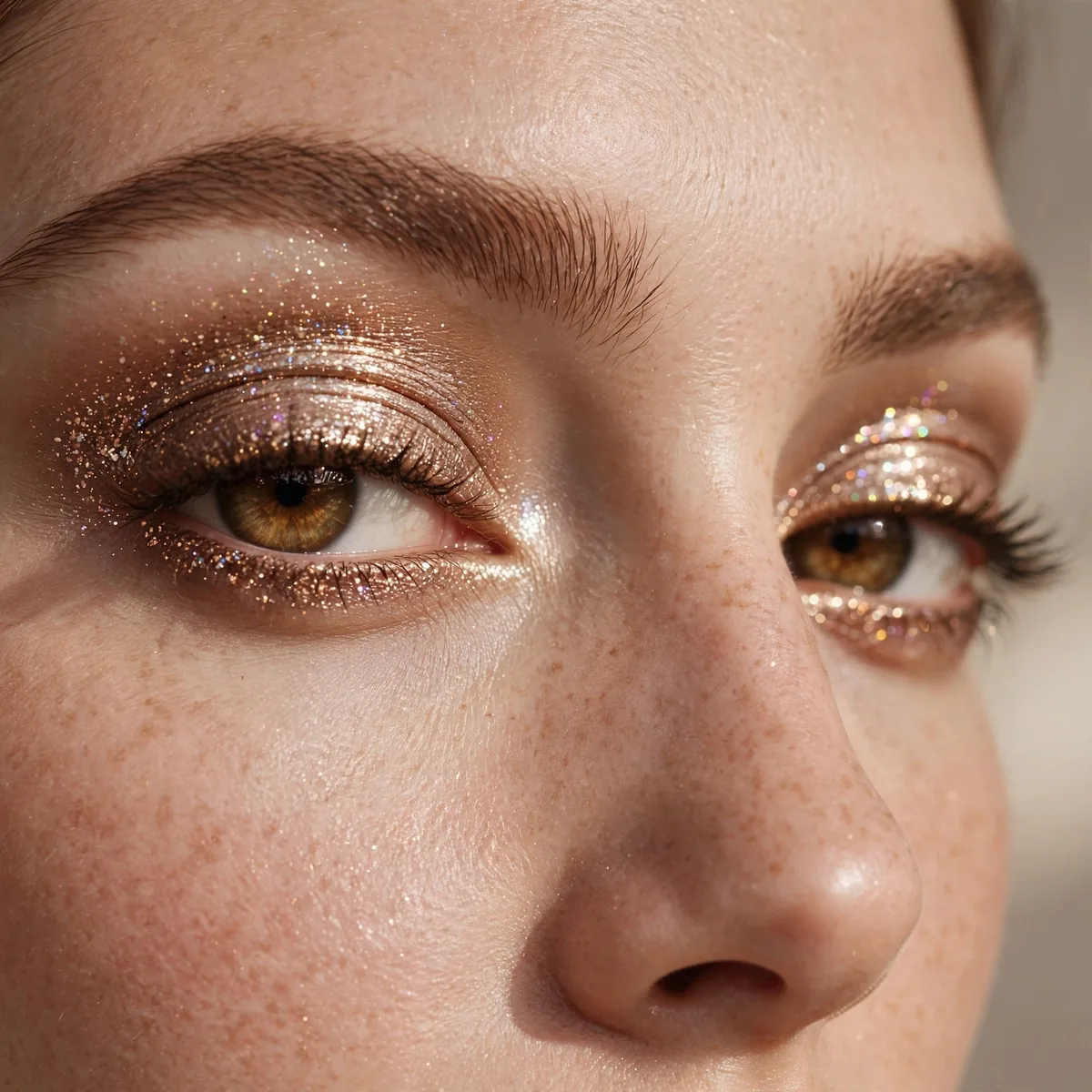 Close-up of Eternal Sparkle Eyes featuring bronze dazzle and soft champagne