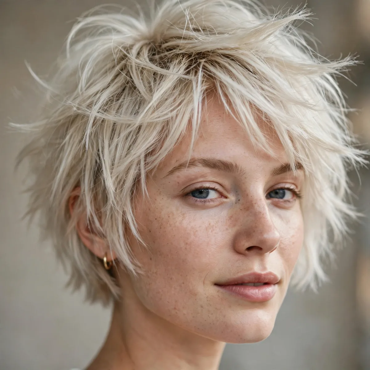 Soft Spiky Bob hairstyle in icy blonde with tousled movement