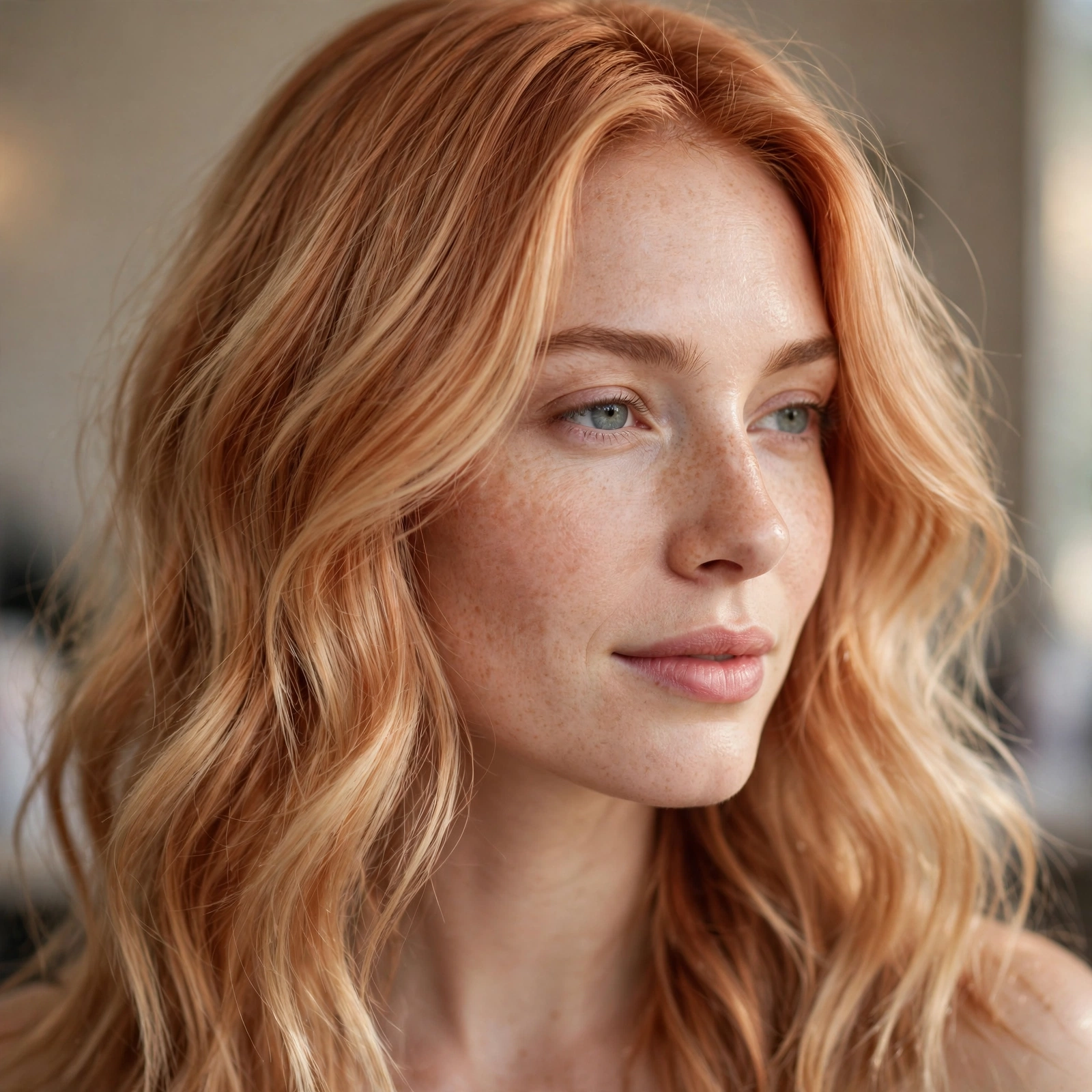 Coppery strawberry blonde hair
