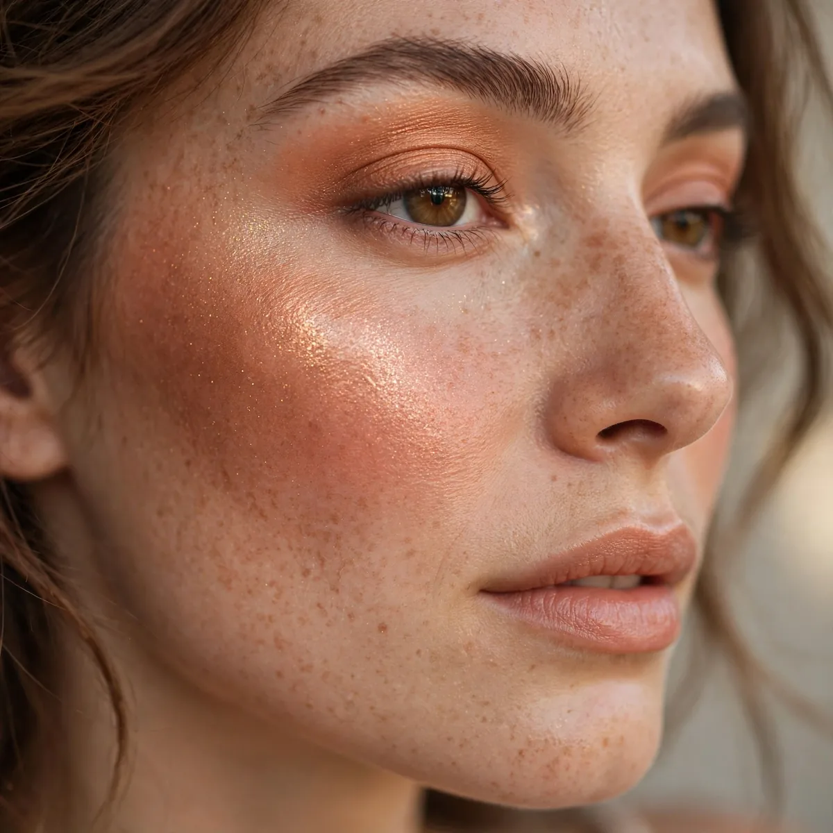 Close-up of Copper Kissed Cheeks featuring bronze shimmer and warm peach