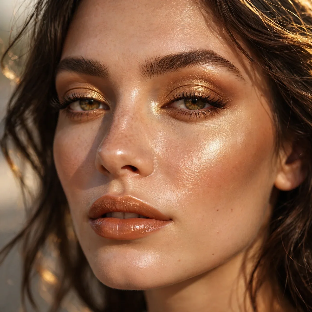 Close-up of Toasted Caramel Glow featuring sunbeam gold and light bronze