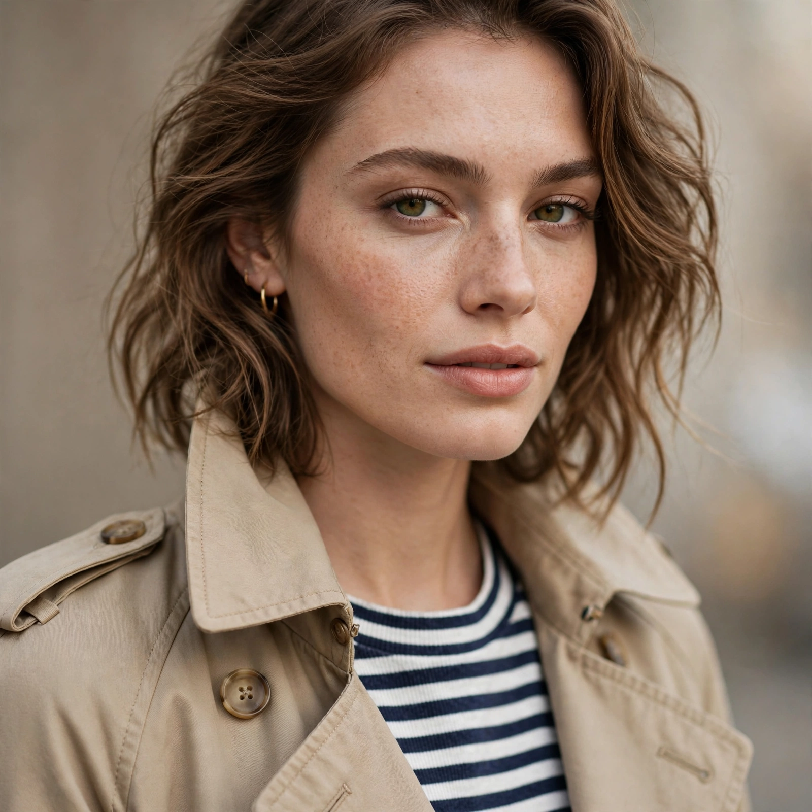 Trench coat with Breton stripes