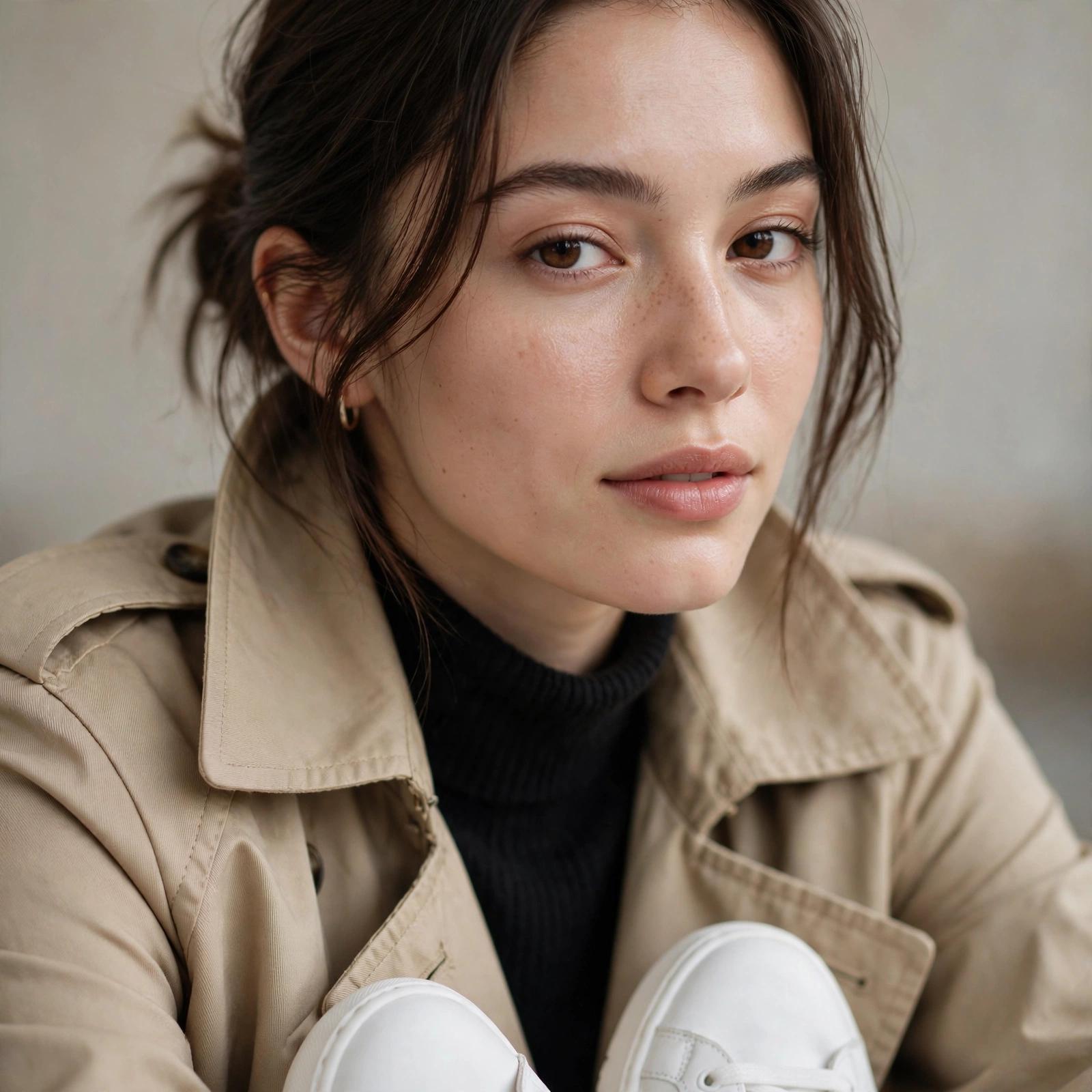Trench coat with white sneakers