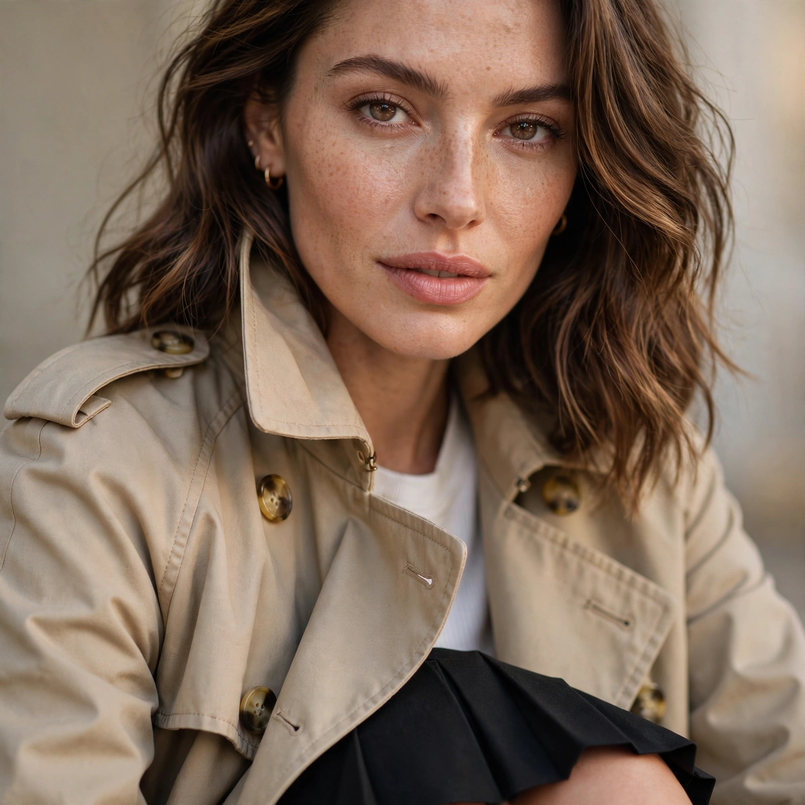 Trench coat with mini skirt
