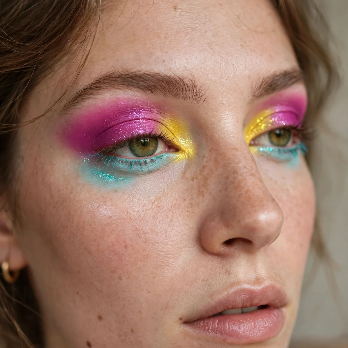 Close-up of Fuchsia Paradise Eyes featuring sunny yellow and pale turquoise