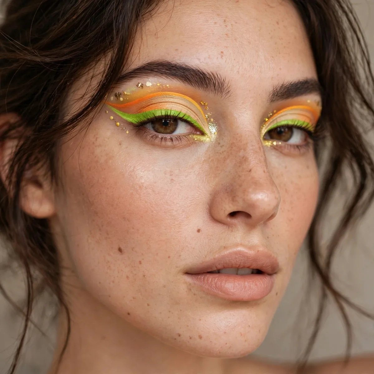 Close-up of Lime Pop Liner featuring mango orange and pale gold