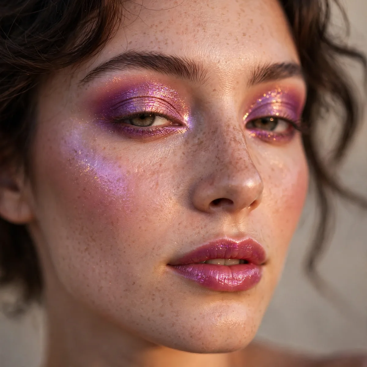 Close-up of Berry Island Glow featuring sunset purple and sheer shimmer