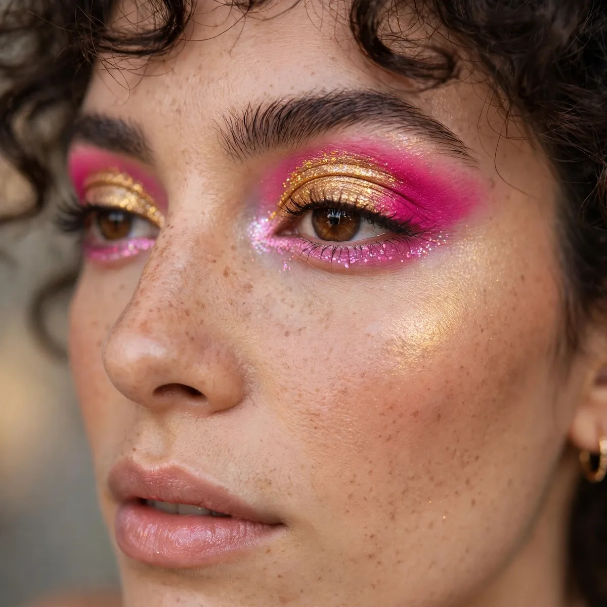 Close-up of Golden Tropic Shimmer featuring bright fuchsia and pastel pink