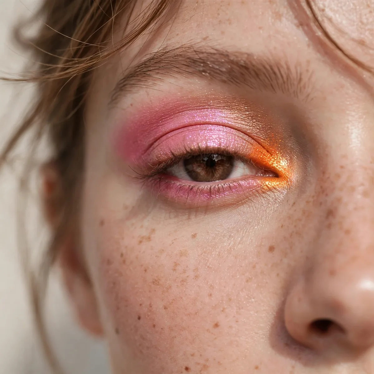 Close-up of Flamingo Pink Eyes featuring tangerine pop and light bronze