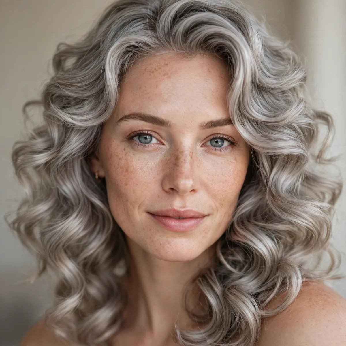 Romantic Silver Curls hairstyle in ash blonde with romantic waves