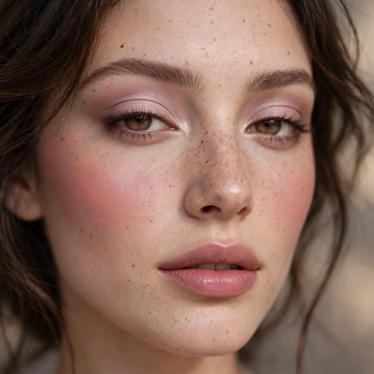 Close-up of Romantic Rose Glow featuring warm taupe and pale mauve