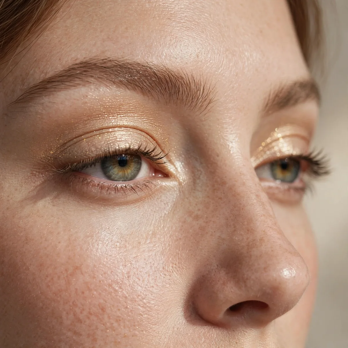 Close-up of Champagne Toast Eyes featuring golden beige and soft ivory
