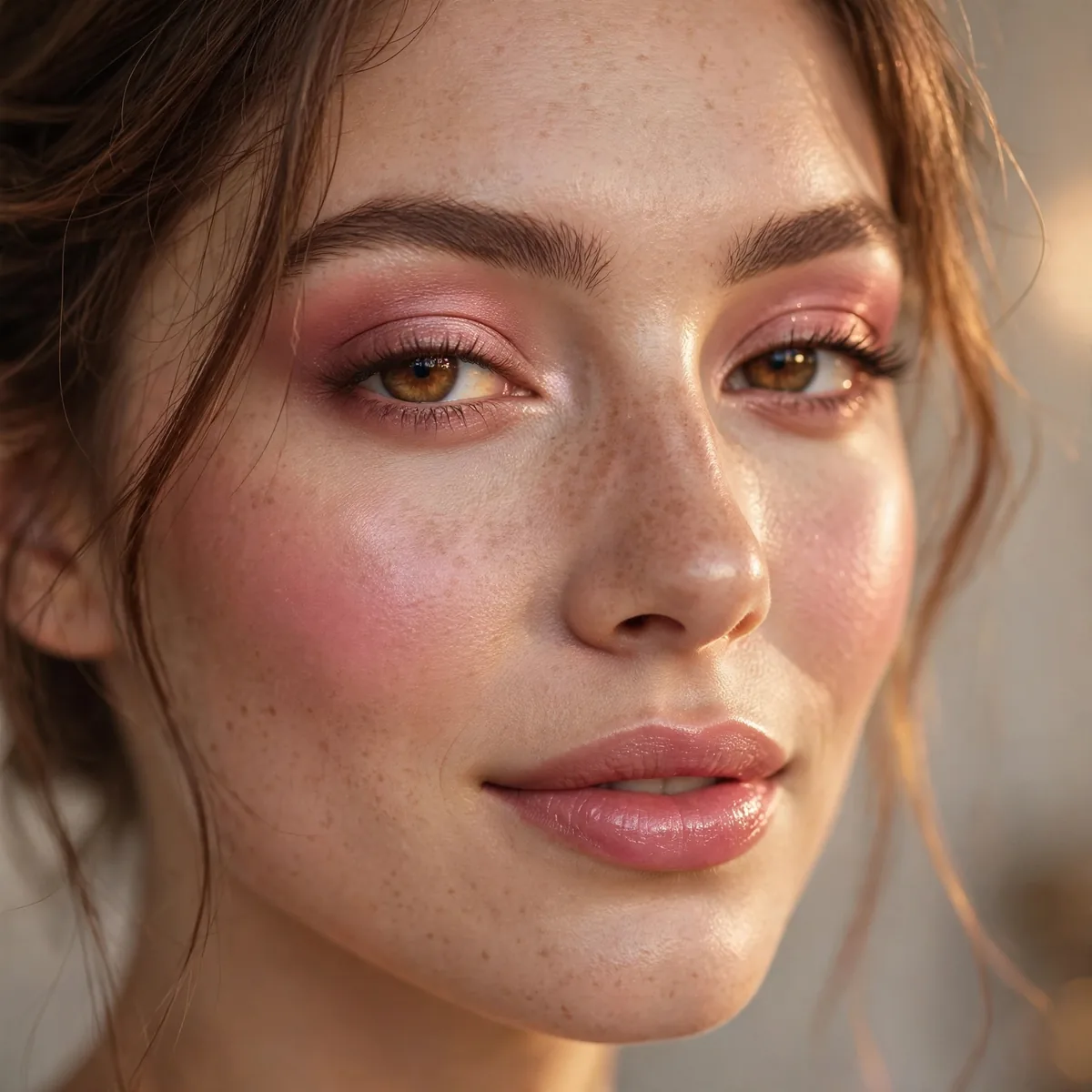Close-up of Luminous Love Look featuring dusty rose and warm glow
