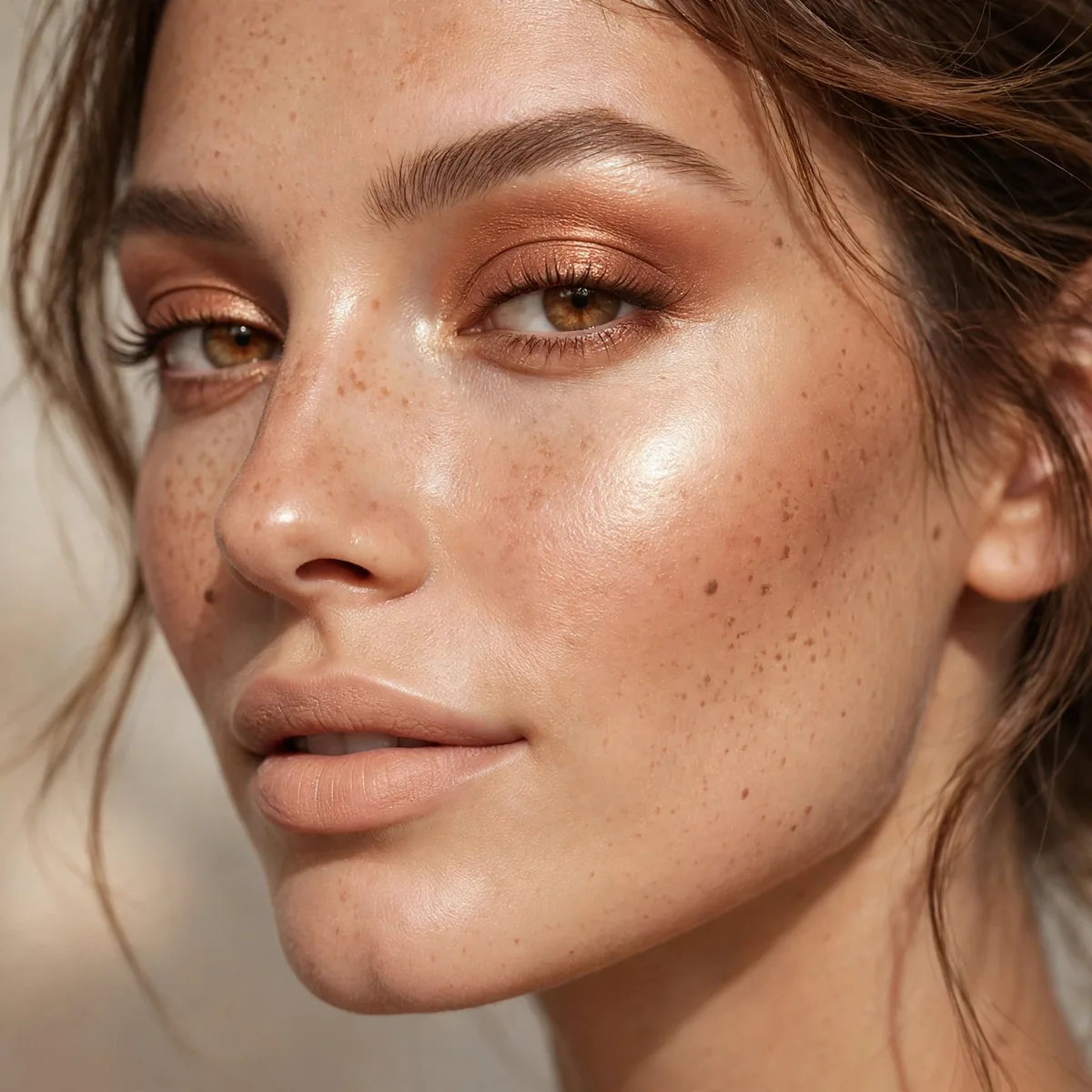Close-up of Radiant Forever Glow featuring soft copper and creamy nude