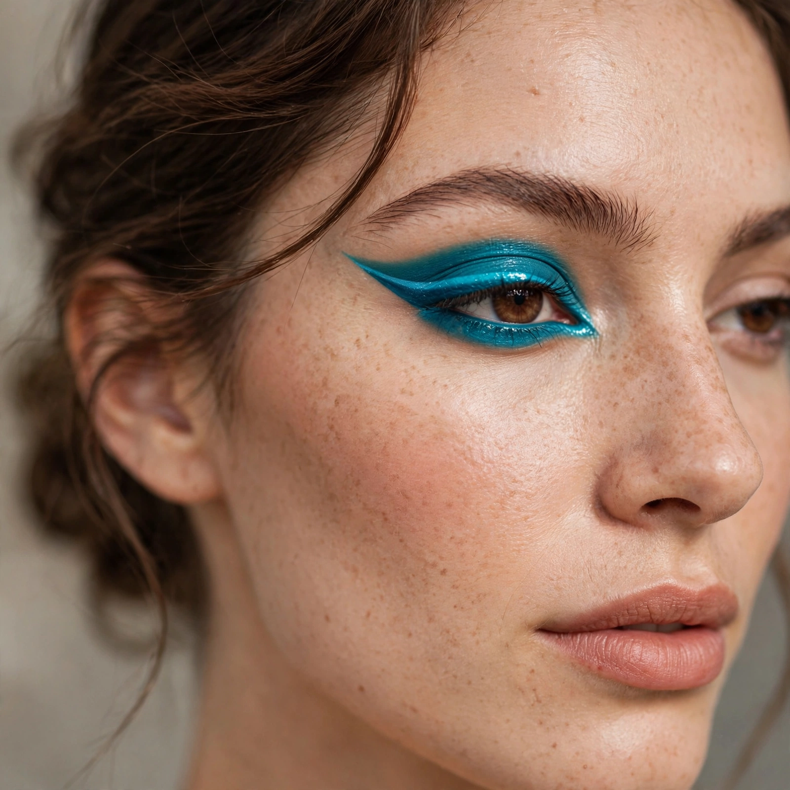 Colored winged eyeliner look
