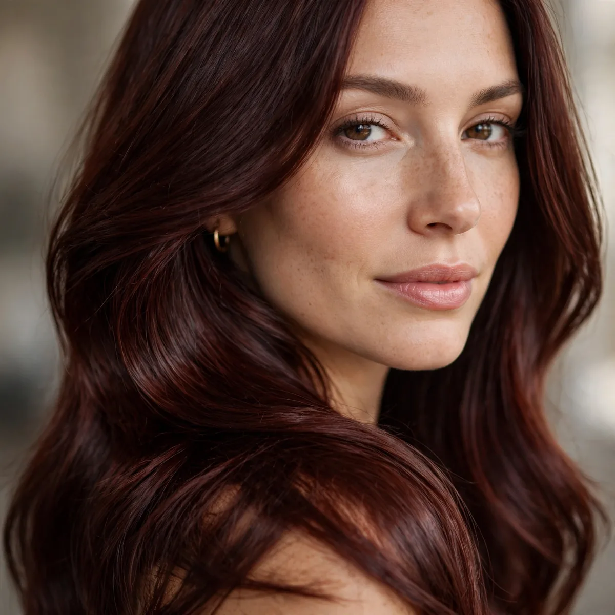 Deep Mahogany Shine hairstyle in deep mahogany with silky smoothness
