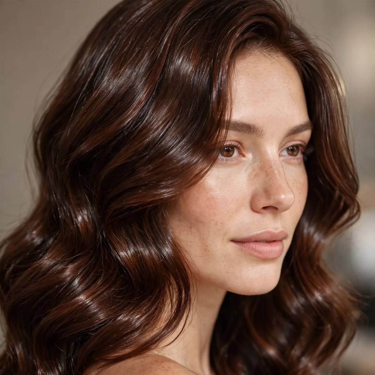 Glossy Cocoa Brown hairstyle in glossy cocoa with glossy shine