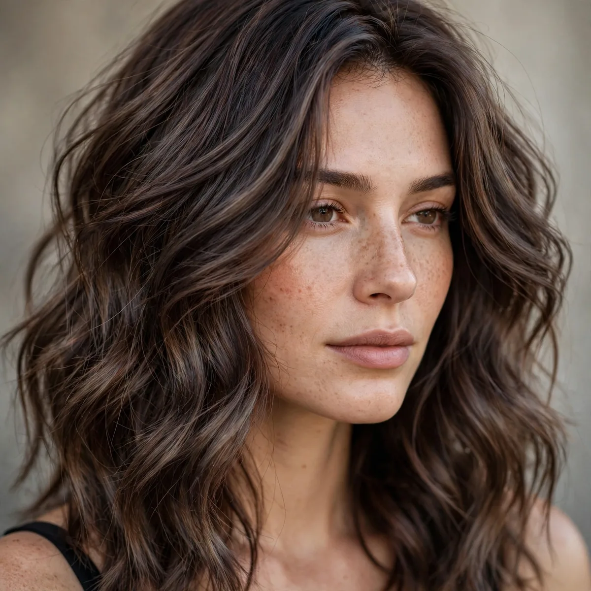 Smoked Chestnut Hue hairstyle in smoked chestnut with rich dimension
