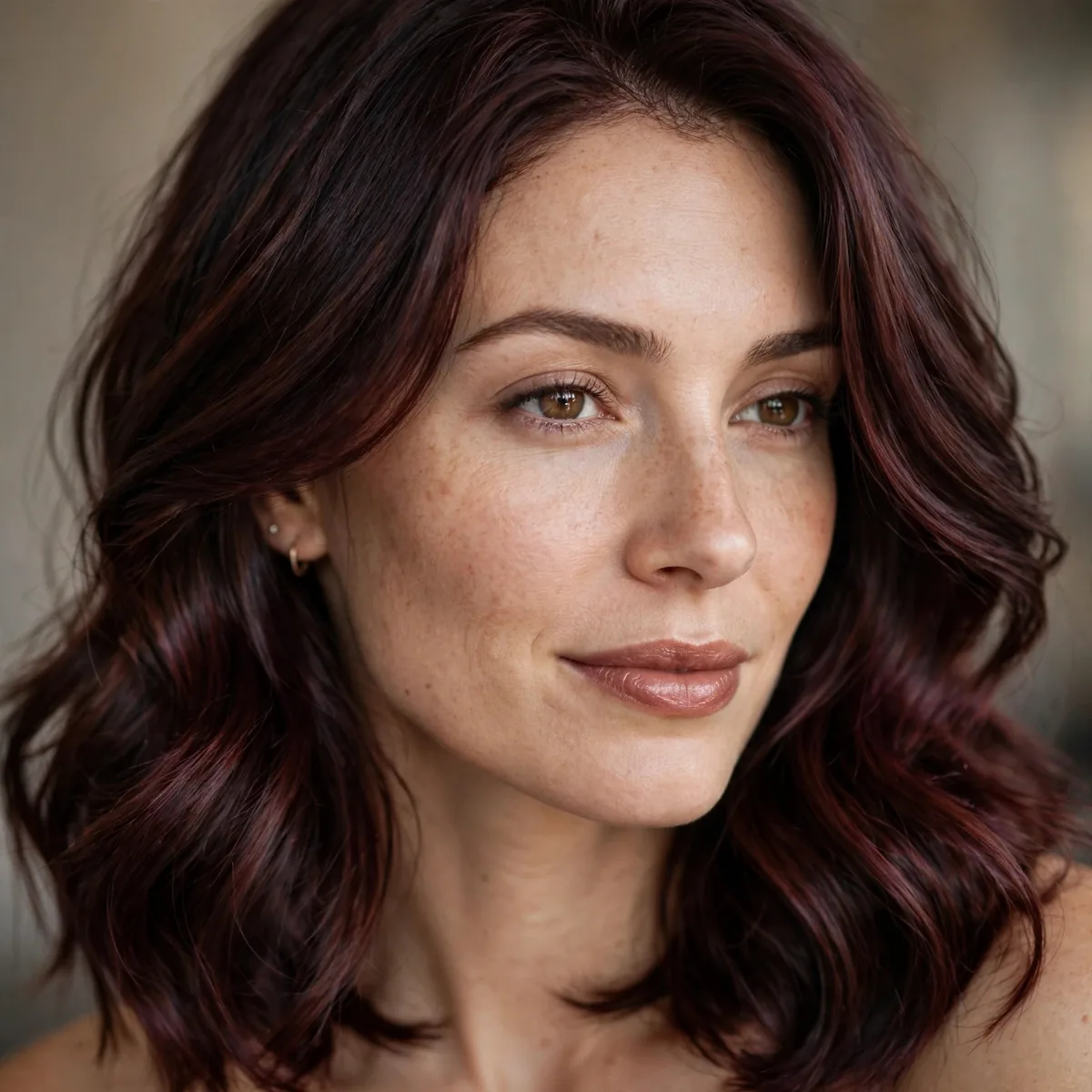 Mulled Wine Brown hairstyle in dark chocolate with luminous richness